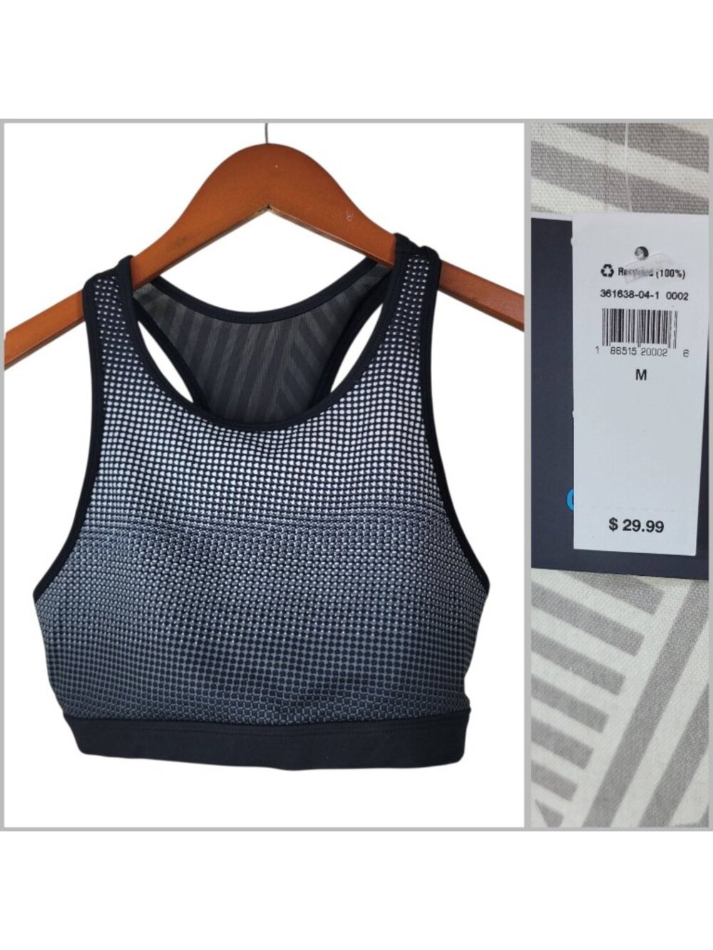 NEW GAPFIT Sports Bra Size Medium Support Black Large NWT Dots Womens